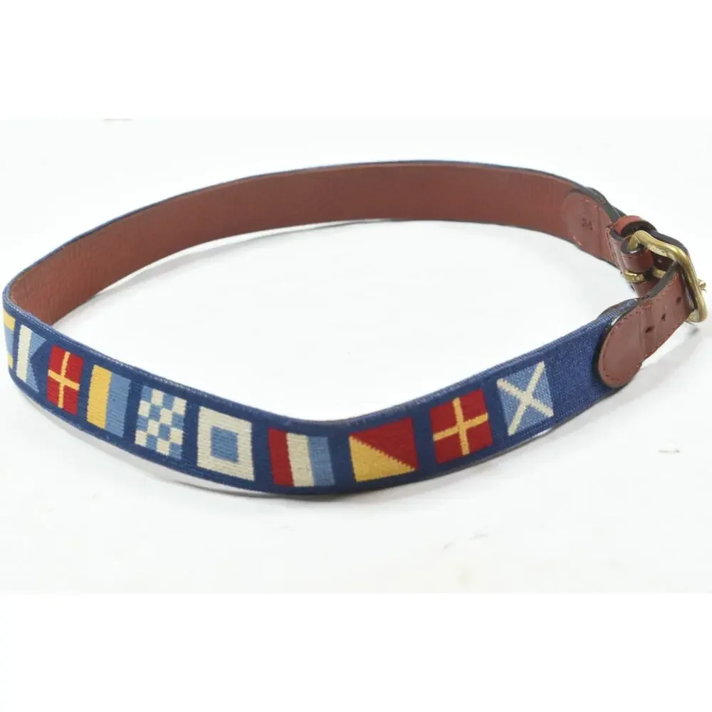 Smathers & Branson Yachting Belt Mens 34 Blue Stitched Flags Leather
